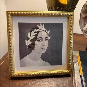 “Young Lady” Monochromatic Portrait in Antiqued Gold Beaded Frame